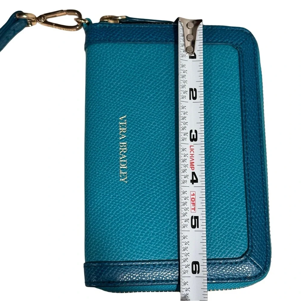 Vera Bradley Leather Two-Tone Teal Wristlet Wallet with Removable Strap Like New - Picture 10 of 12